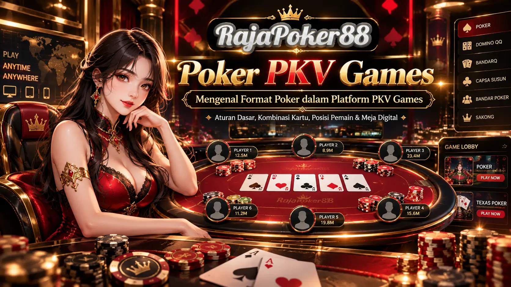 Ilustrasi Poker PKV Games dalam tampilan meja poker digital